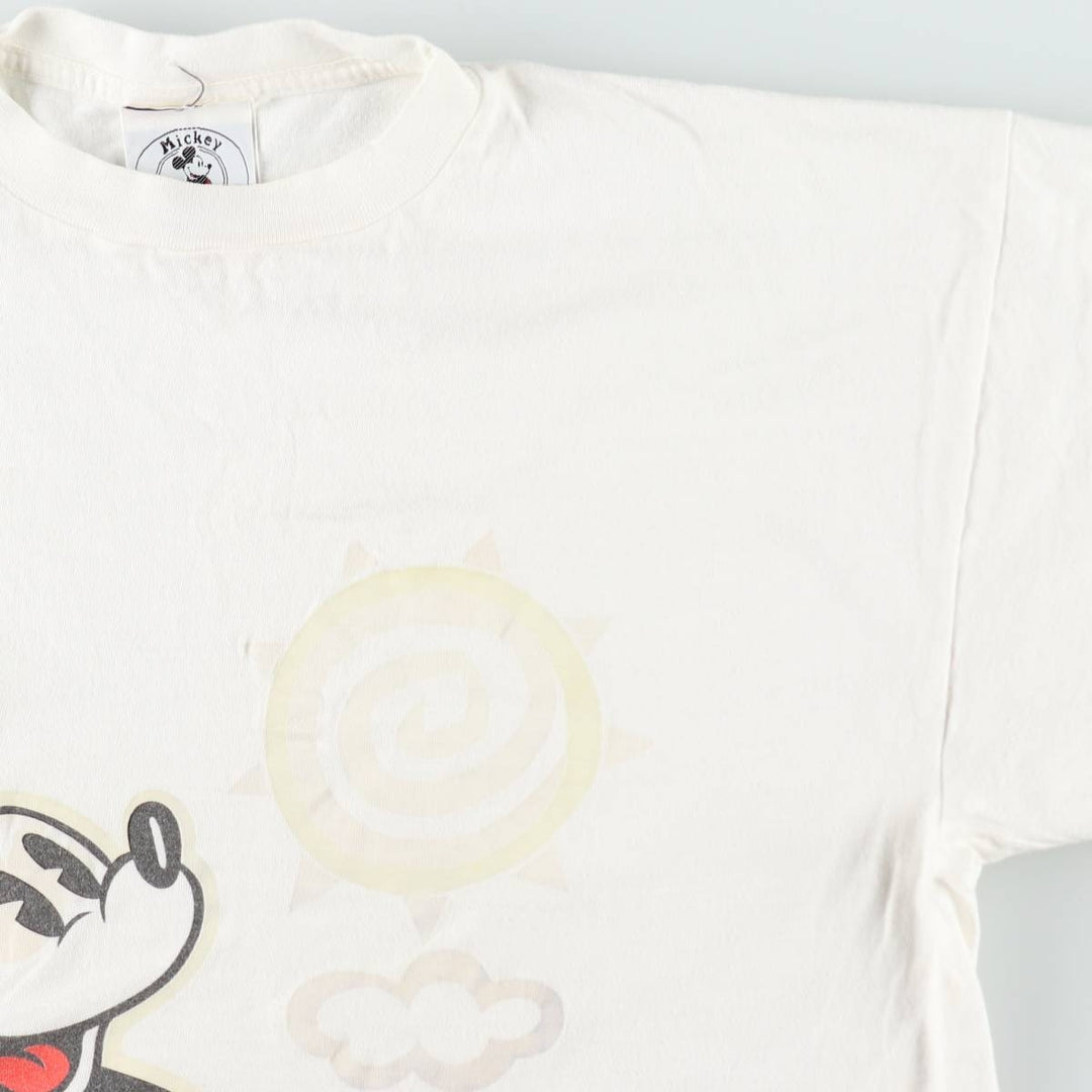 ~90'S Disney MICKEY MOUSE character print T-shirt, men's size L equivalent, vintage unclear white type Vintage Second Hand