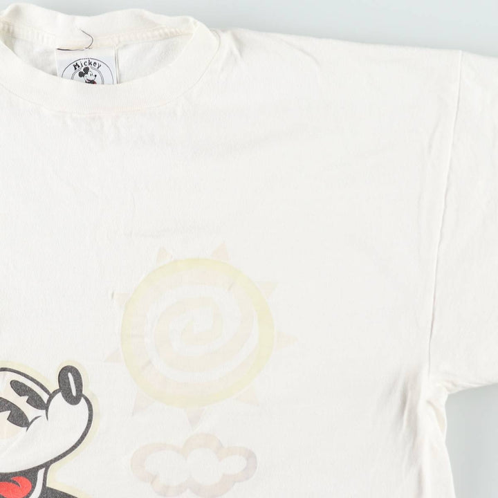 ~90'S Disney MICKEY MOUSE character print T-shirt, men's size L equivalent, vintage unclear white type Vintage Second Hand