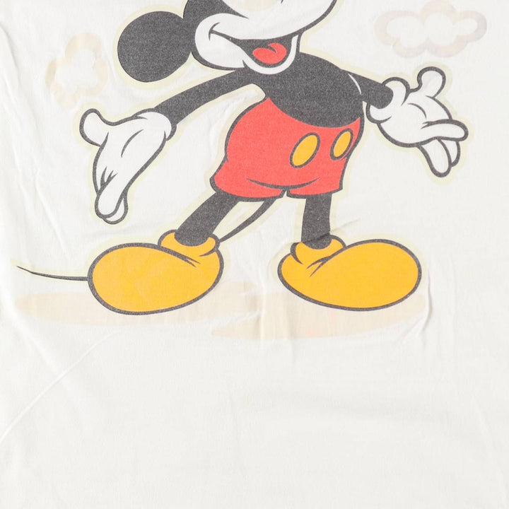 ~90'S Disney MICKEY MOUSE character print T-shirt, men's size L equivalent, vintage unclear white type Vintage Second Hand