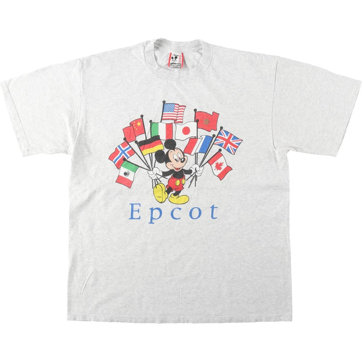 90'S Disney MICKEY MOUSE character print T-shirt, Made in USA, Men's XL equivalent, Vintage cotton gray type Vintage Second Hand