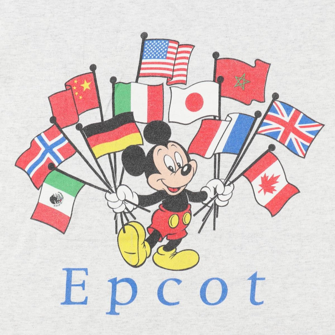 90'S Disney MICKEY MOUSE character print T-shirt, Made in USA, Men's XL equivalent, Vintage cotton gray type Vintage Second Hand