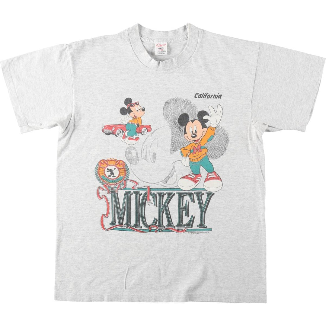 90'S Sherry's Mickey Mouse Character Print T-Shirt, Made in USA, Men's Size L (Equivalent), Vintage cotton gray type Vintage Second Hand