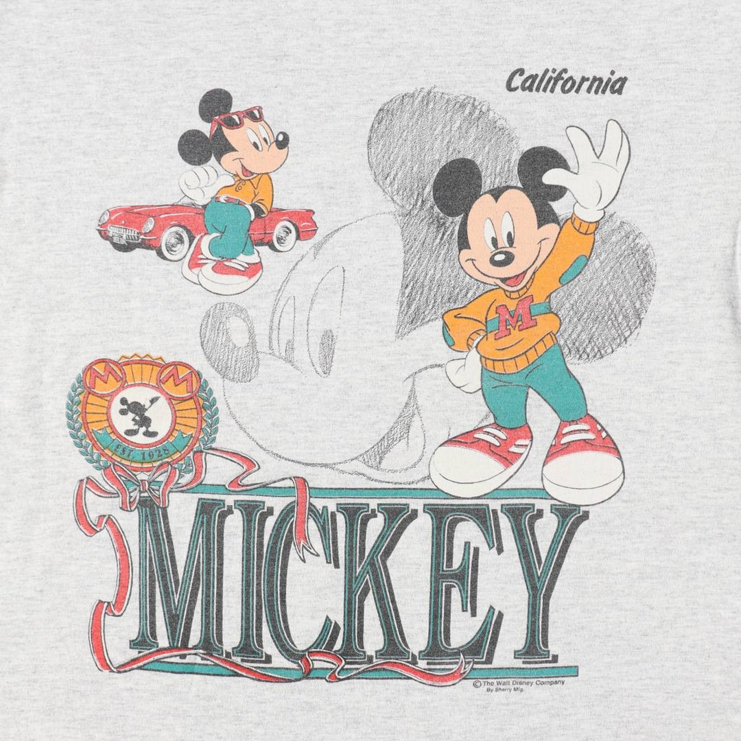 90'S Sherry's Mickey Mouse Character Print T-Shirt, Made in USA, Men's Size L (Equivalent), Vintage cotton gray type Vintage Second Hand
