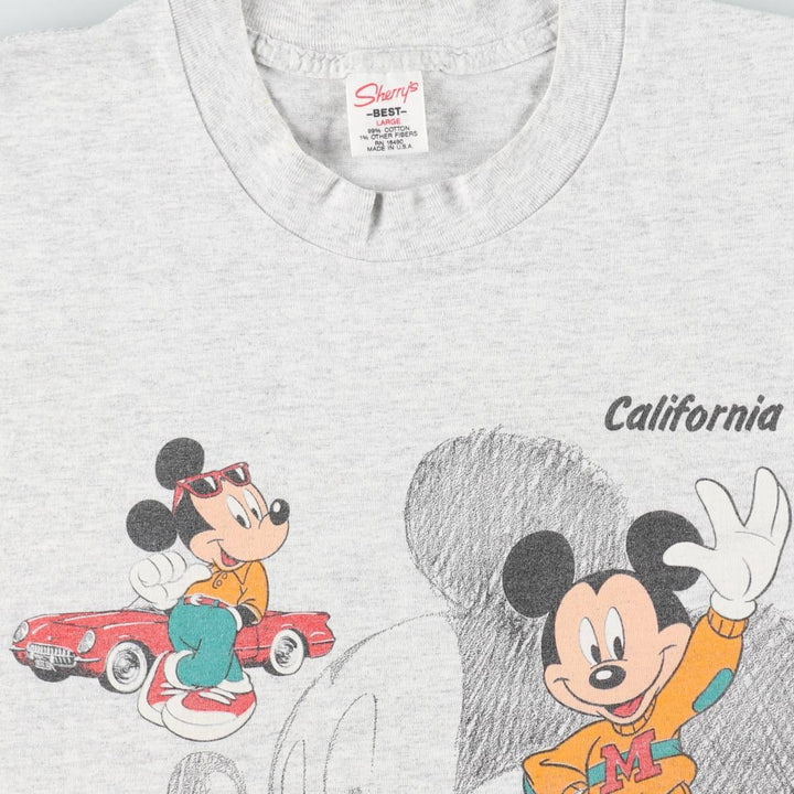 90'S Sherry's Mickey Mouse Character Print T-Shirt, Made in USA, Men's Size L (Equivalent), Vintage cotton gray type Vintage Second Hand