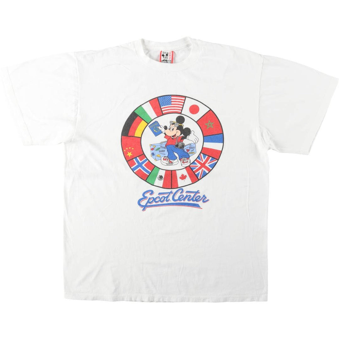 90'S Disney MICKEY MOUSE character print T-shirt, Made in USA, Men's XL equivalent, Vintage cotton white type Vintage Second Hand