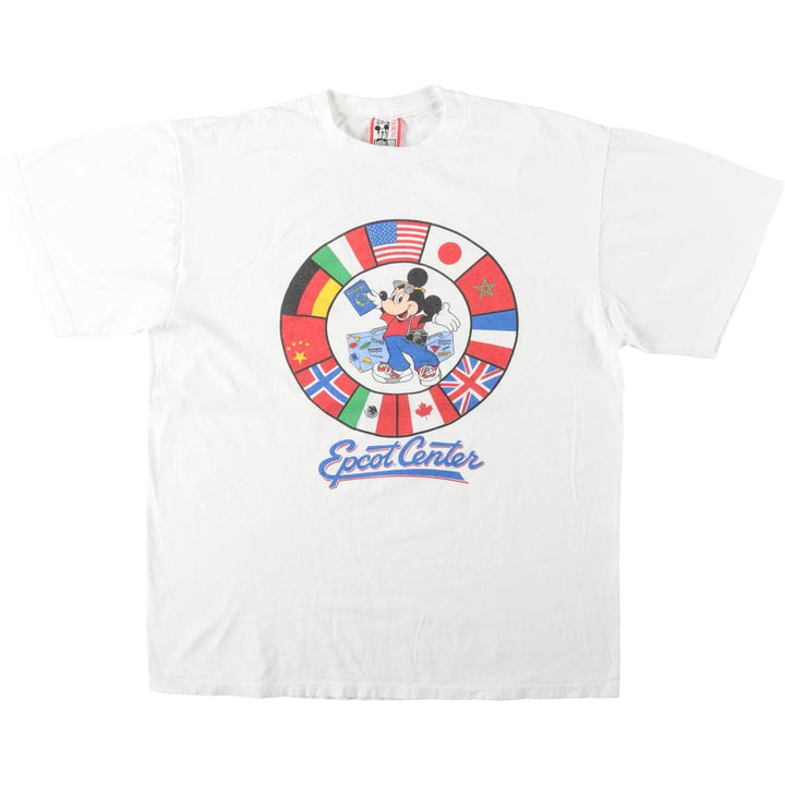 90'S Disney MICKEY MOUSE character print T-shirt, Made in USA, Men's XL equivalent, Vintage cotton white type Vintage Second Hand