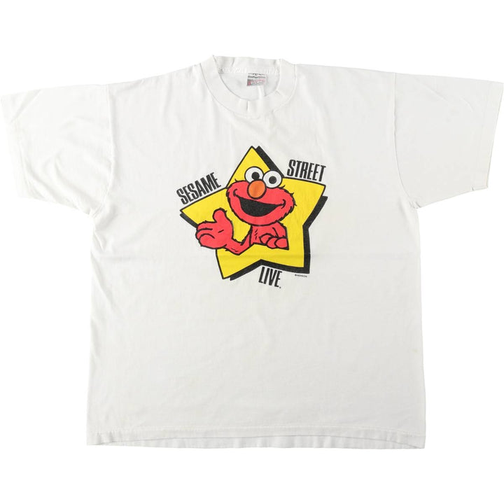 90'S Fruit of the Loom Sesame Street Elmo Character Print T-Shirt, Made in USA, Men's XL equivalent, Vintage unclear white type Vintage Second Hand