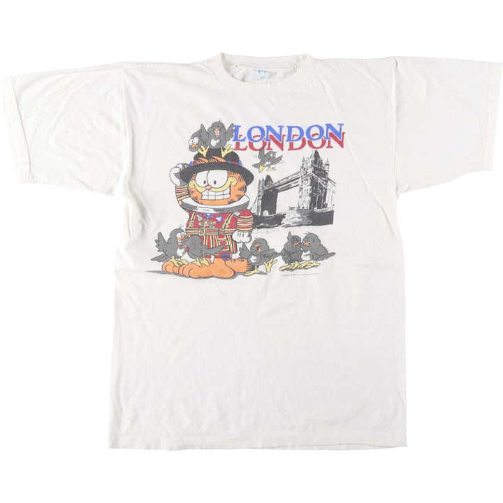 ~90'S Garfield Character Print T-Shirt, Men's Size L (Equivalent), Vintage unclear white type Vintage Second Hand