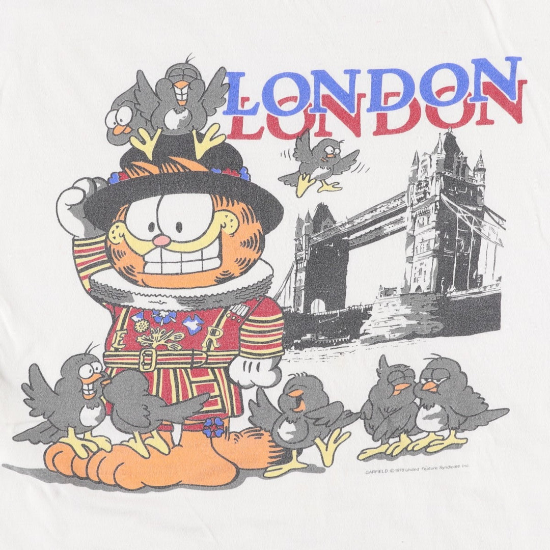 ~90'S Garfield Character Print T-Shirt, Men's Size L (Equivalent), Vintage unclear white type Vintage Second Hand