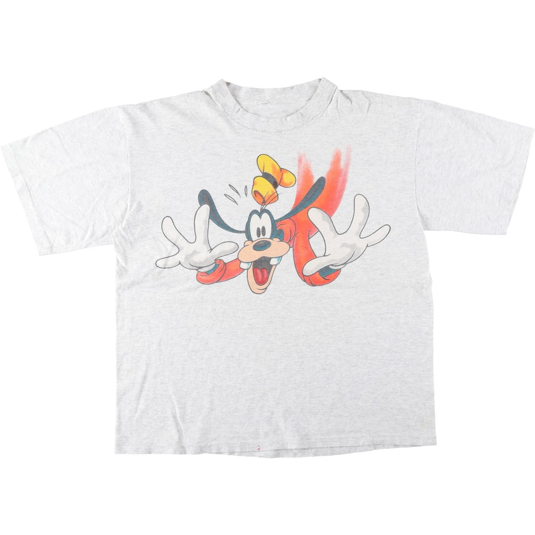 ~90'S GOOFY character print T-shirt, men's size XL equivalent, vintage unclear gray type Vintage Second Hand