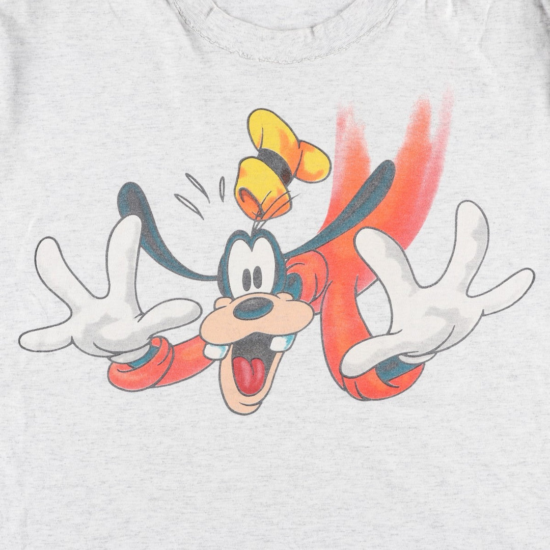 ~90'S GOOFY character print T-shirt, men's size XL equivalent, vintage unclear gray type Vintage Second Hand