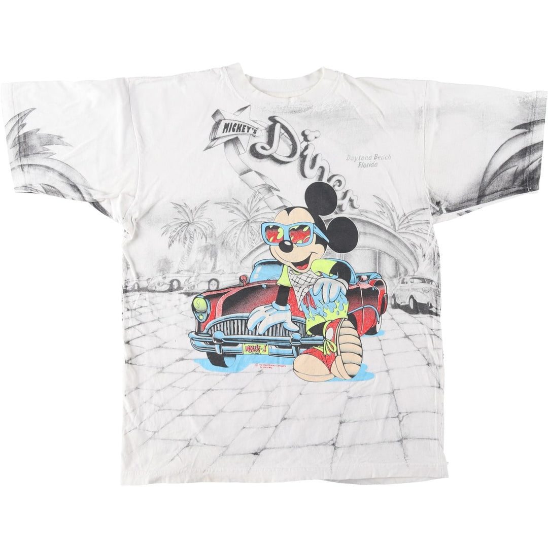 90'S Shelley's Mickey Mouse All-Over Print Character T-Shirt, Men's Size M (Equivalent), Vintage cotton white type Vintage Second Hand