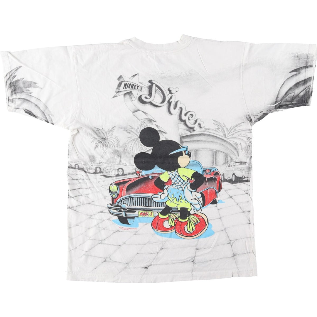 90'S Shelley's Mickey Mouse All-Over Print Character T-Shirt, Men's Size M (Equivalent), Vintage cotton white type Vintage Second Hand