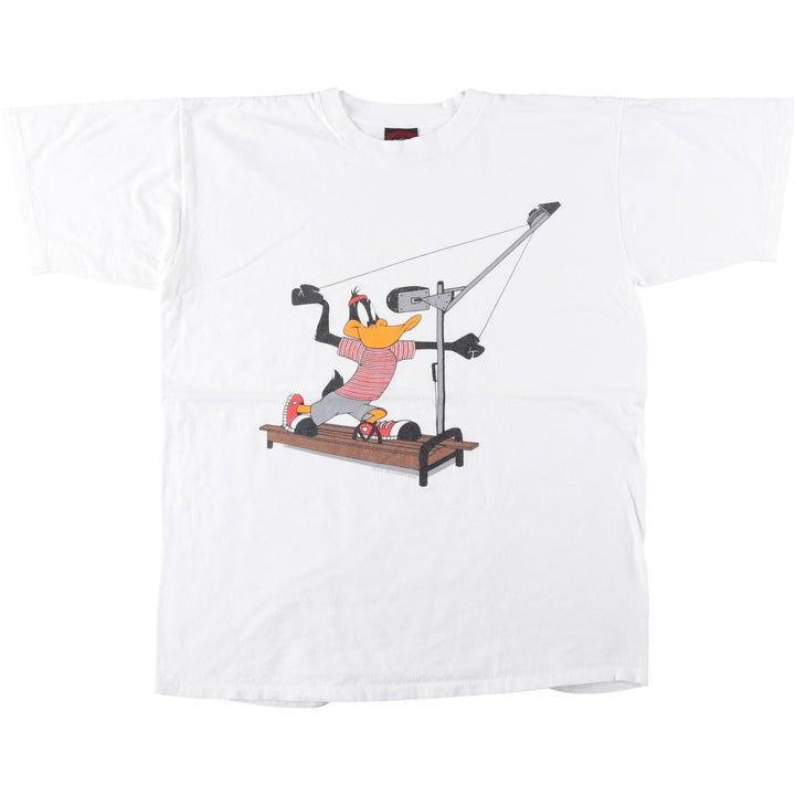 90'S Looney Tunes Daffy Duck Character Print T-Shirt, Made in USA, Men's XL (approx.), Vintage cotton white type Vintage Second Hand