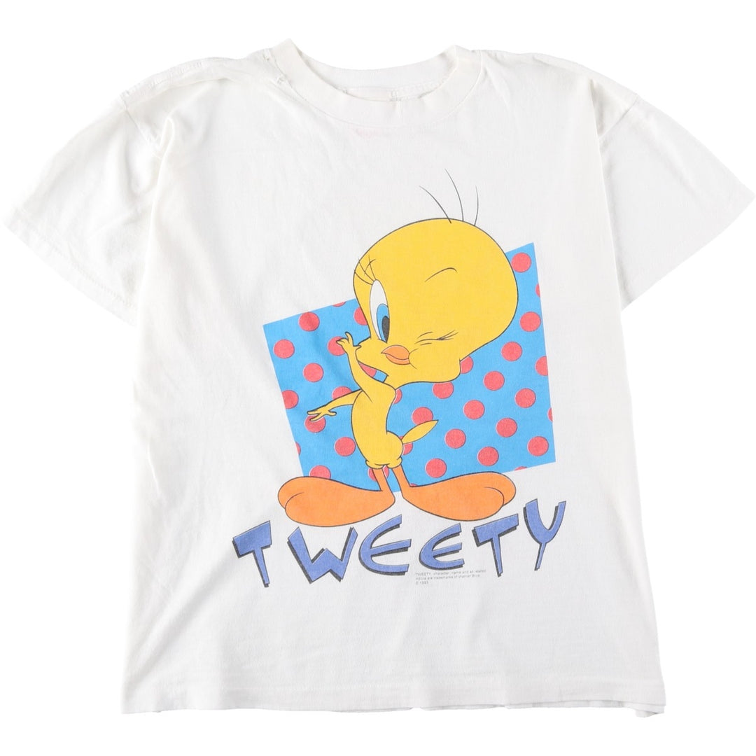 90'S Looney Tunes Tweety character print T-shirt, Made in USA, Men's size M equivalent, Vintage cotton white type Vintage Second Hand