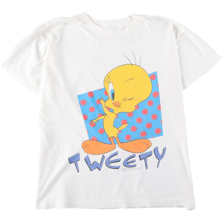 90'S Looney Tunes Tweety character print T-shirt, Made in USA, Men's size M equivalent, Vintage cotton white type Vintage Second Hand