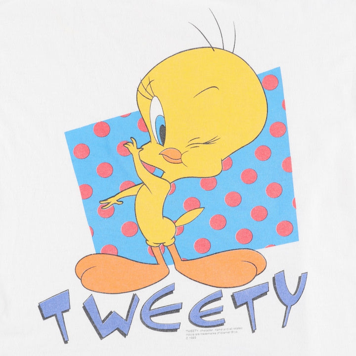 90'S Looney Tunes Tweety character print T-shirt, Made in USA, Men's size M equivalent, Vintage cotton white type Vintage Second Hand