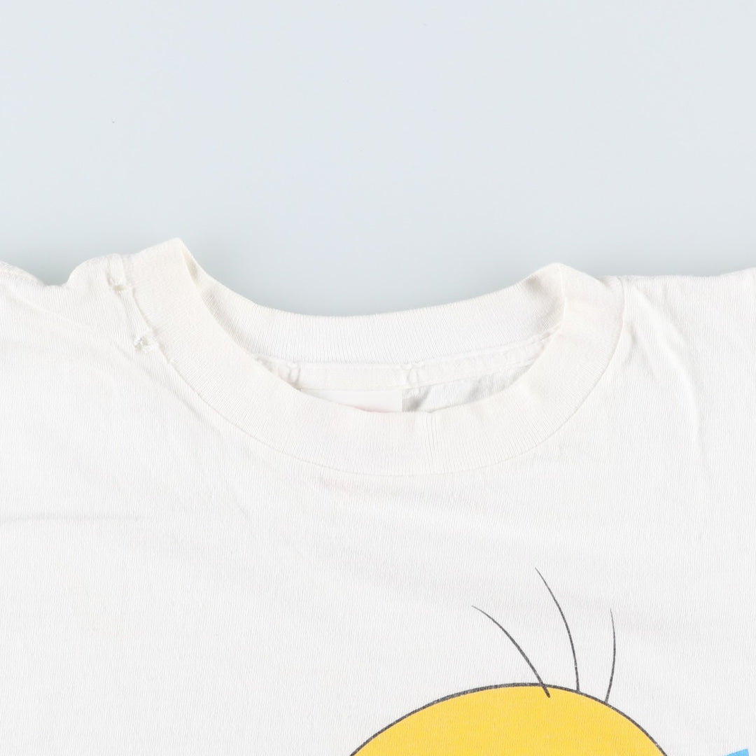 90'S Looney Tunes Tweety character print T-shirt, Made in USA, Men's size M equivalent, Vintage cotton white type Vintage Second Hand