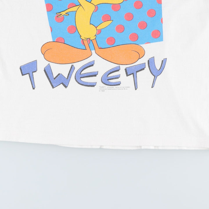 90'S Looney Tunes Tweety character print T-shirt, Made in USA, Men's size M equivalent, Vintage cotton white type Vintage Second Hand