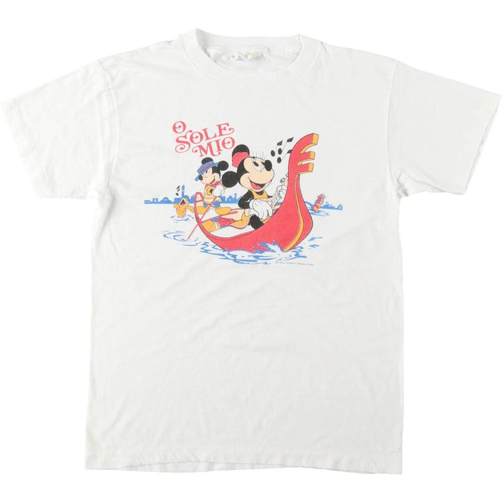 90'S CHED MICKEY MOUSE Mickey Mouse Character Print T-Shirt, Made in USA, Men's Size L (Equivalent), Vintage polyester white type Vintage Second Hand