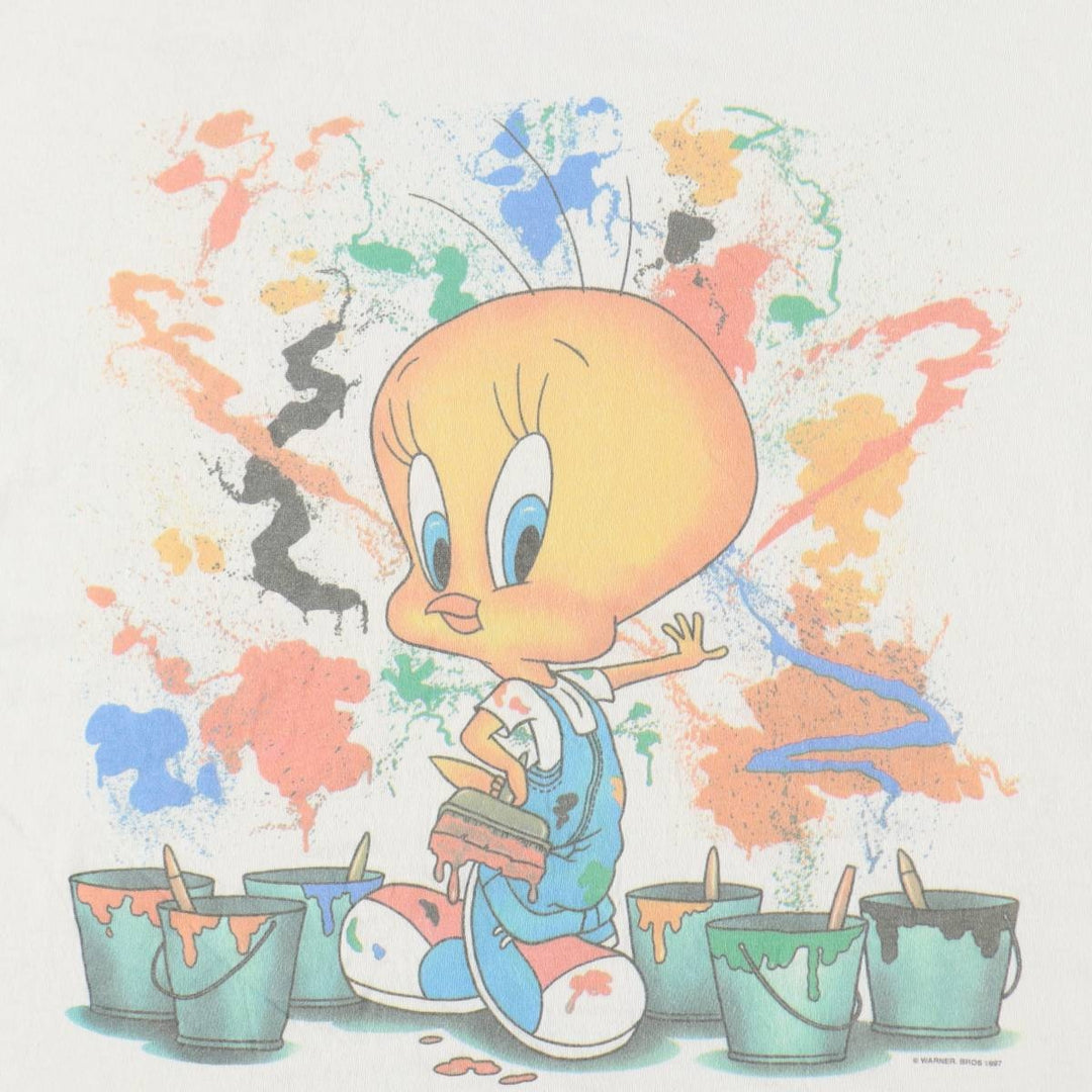 90'S Screen Stars Looney Tunes Tweety Character Print T-Shirt, Men's Size L (Equivalent), Vintage cotton white type Vintage Second Hand