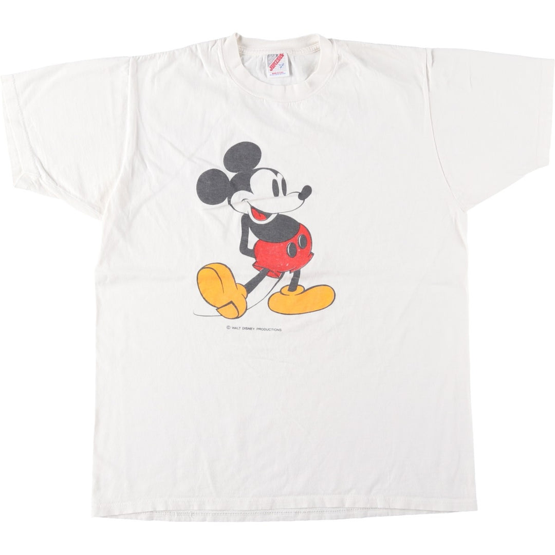 Jerzees MICKEY MOUSE character print T-shirt, made in USA, men's size L equivalent. cotton white type Vintage Second Hand