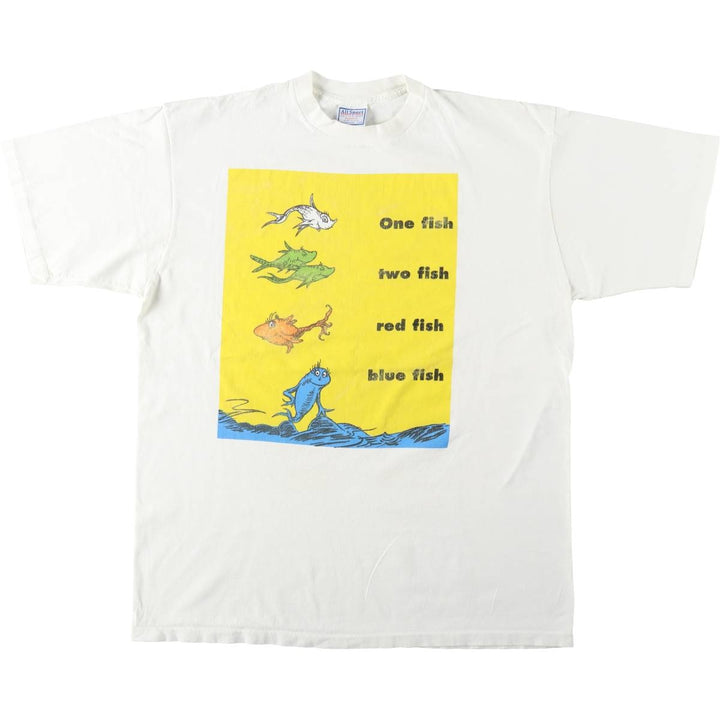 ~90'S All Sport Dr. Seuss Fish Character Print T-Shirt, Made in USA, Men's XL equivalent, Vintage cotton white type Vintage Second Hand