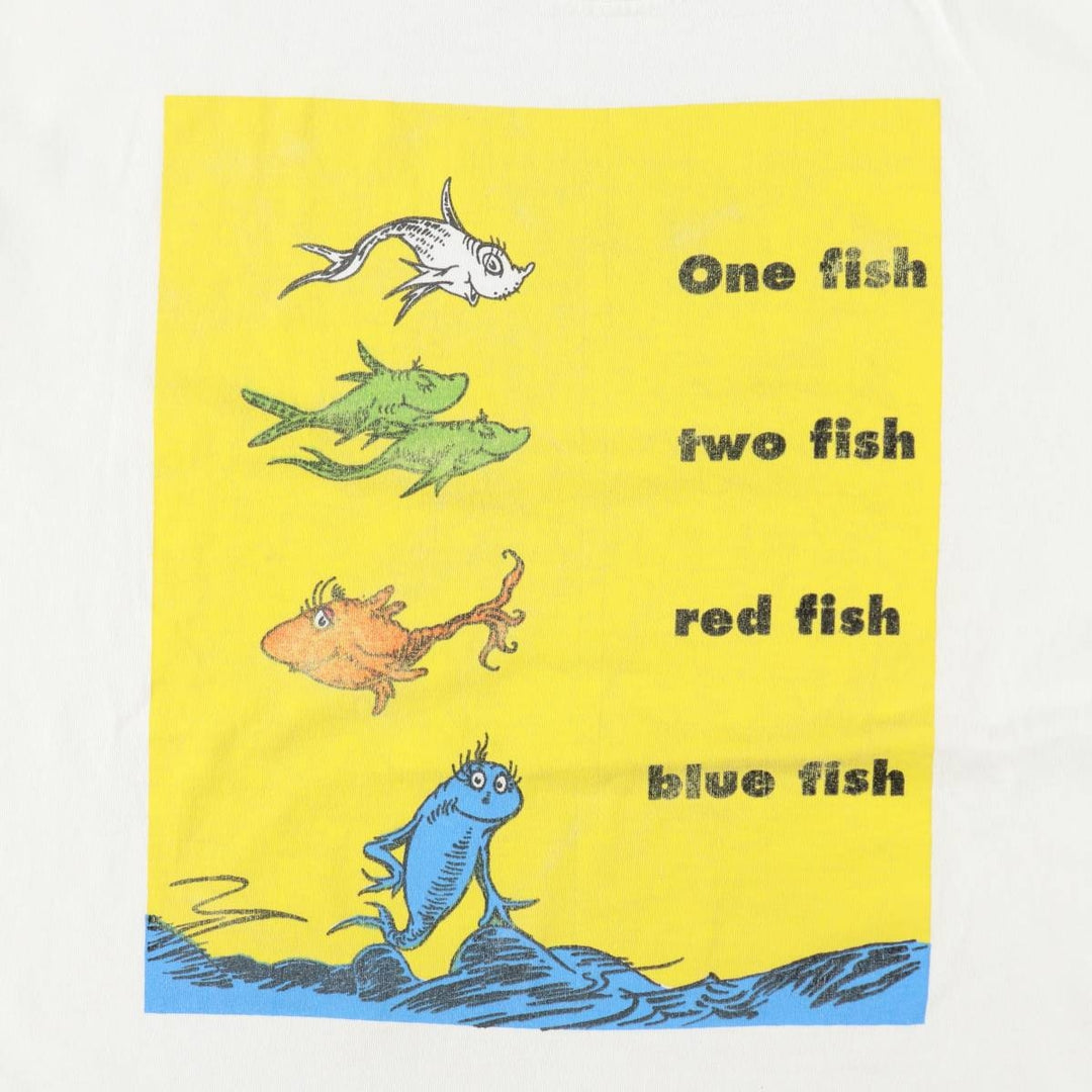 ~90'S All Sport Dr. Seuss Fish Character Print T-Shirt, Made in USA, Men's XL equivalent, Vintage cotton white type Vintage Second Hand