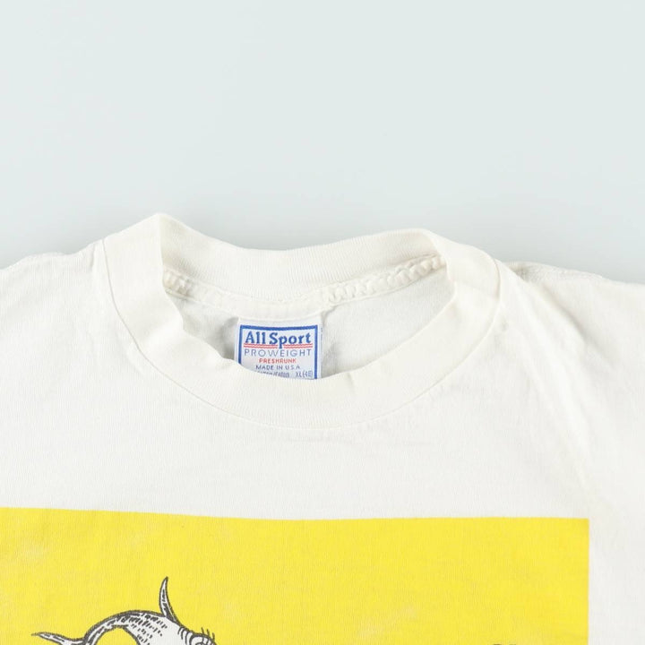 ~90'S All Sport Dr. Seuss Fish Character Print T-Shirt, Made in USA, Men's XL equivalent, Vintage cotton white type Vintage Second Hand