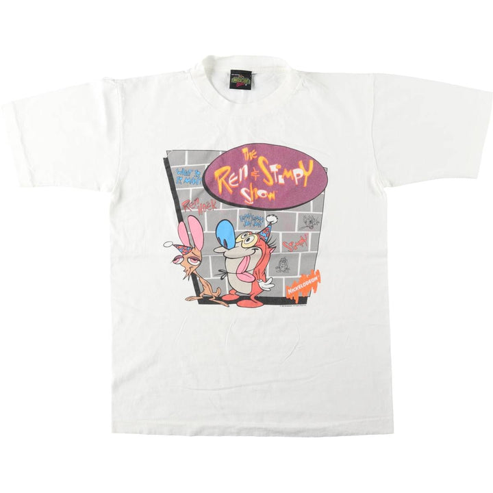 90'S Universal Studios Ren and Stimpy Character Print T-Shirt, Men's Size L (Equivalent), Vintage cotton white type Vintage Second Hand