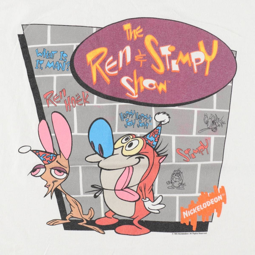 90'S Universal Studios Ren and Stimpy Character Print T-Shirt, Men's Size L (Equivalent), Vintage cotton white type Vintage Second Hand