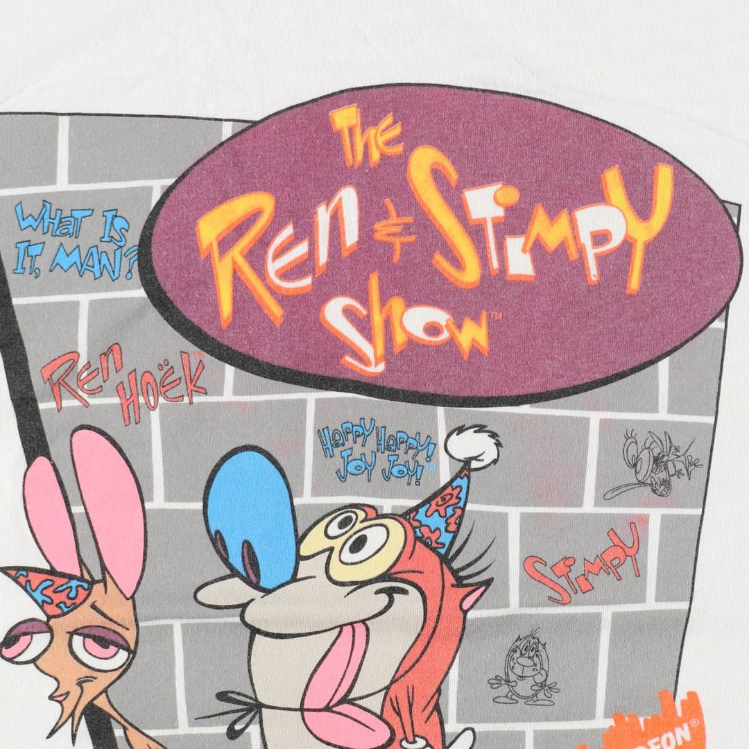 90'S Universal Studios Ren and Stimpy Character Print T-Shirt, Men's Size L (Equivalent), Vintage cotton white type Vintage Second Hand