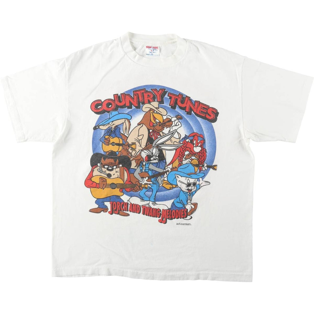 90'S SOF TEE LOONEY TUNES Character Print T-Shirt Made in USA Men's XL Equivalent Vintage cotton white type Vintage Second Hand