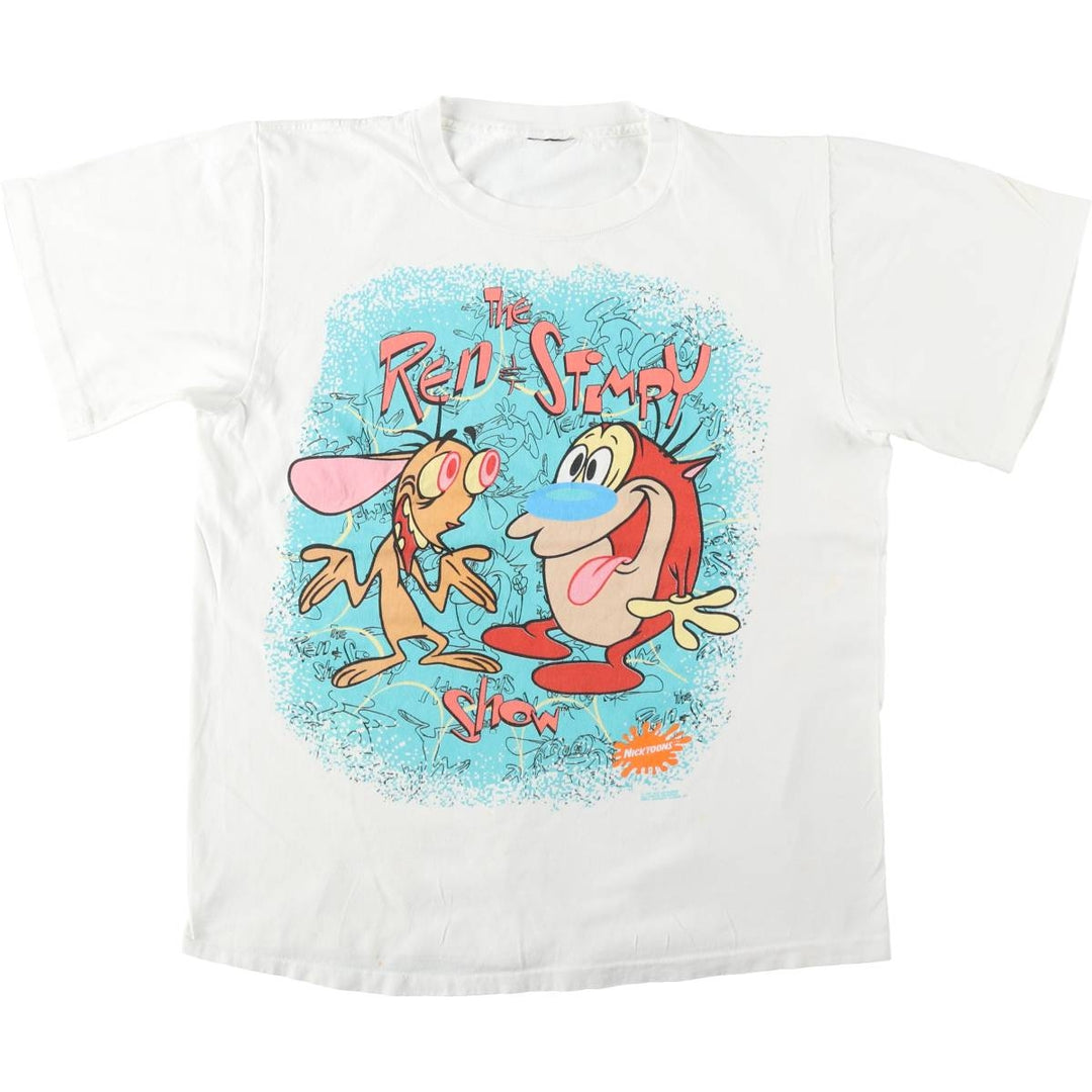 90'S Ren and Stimpy character print T-shirt, men's size M equivalent, vintage. unclear white type Vintage Second Hand