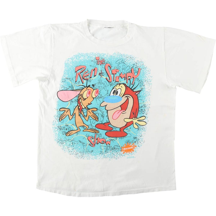 90'S Ren and Stimpy character print T-shirt, men's size M equivalent, vintage. unclear white type Vintage Second Hand