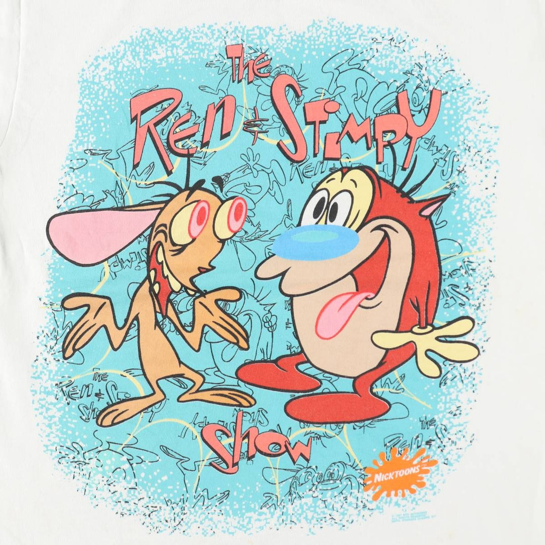 90'S Ren and Stimpy character print T-shirt, men's size M equivalent, vintage. unclear white type Vintage Second Hand