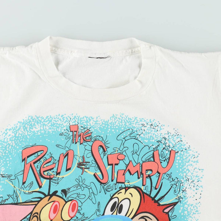 90'S Ren and Stimpy character print T-shirt, men's size M equivalent, vintage. unclear white type Vintage Second Hand