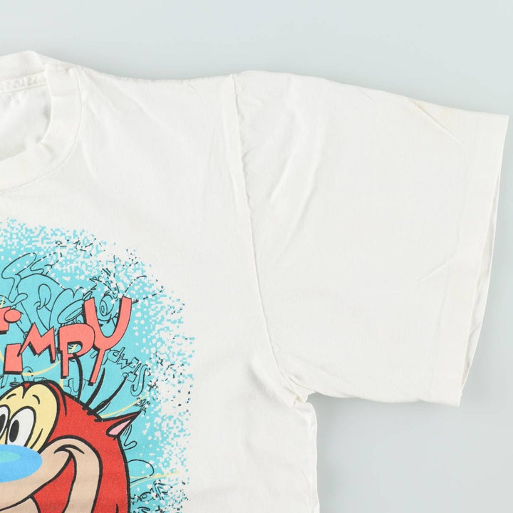 90'S Ren and Stimpy character print T-shirt, men's size M equivalent, vintage. unclear white type Vintage Second Hand