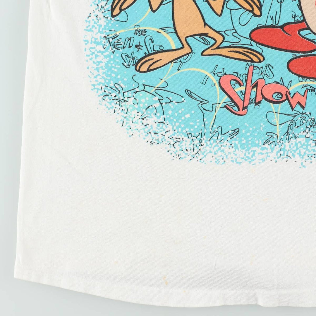 90'S Ren and Stimpy character print T-shirt, men's size M equivalent, vintage. unclear white type Vintage Second Hand