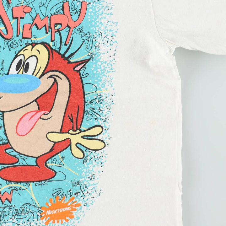 90'S Ren and Stimpy character print T-shirt, men's size M equivalent, vintage. unclear white type Vintage Second Hand