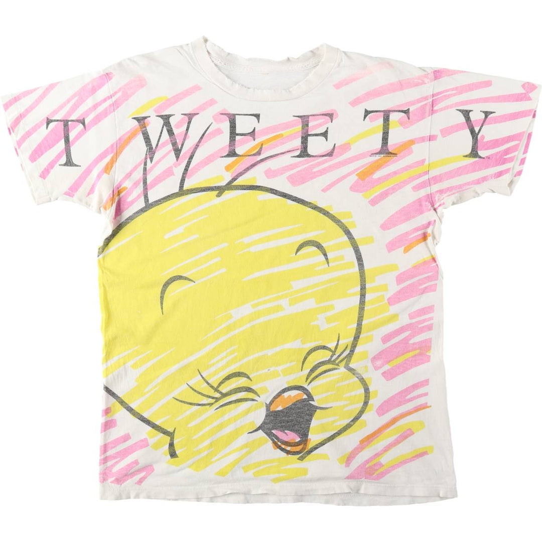 90'S Looney Tunes Tweety Large Print Character T-Shirt Men's Size M (Equivalent) Vintage unclear white type Vintage Second Hand
