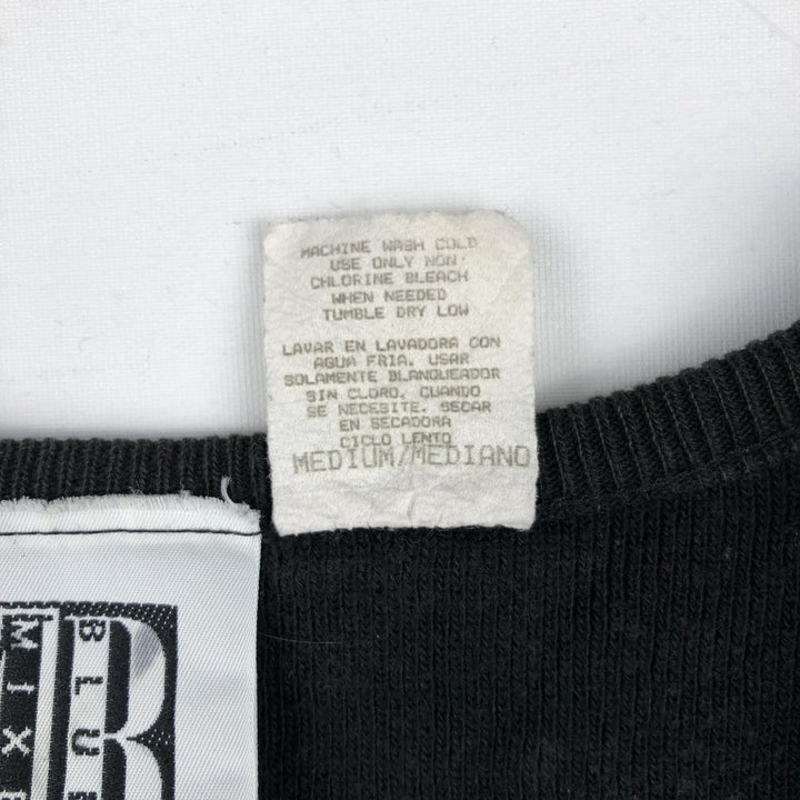 MIXED BLUES Border Pattern Rib-Knit Short-Sleeve U-Neck Cotton Knit Sweater, Made in USA, Women's Size M (approx.) cotton black type Vintage Second Hand