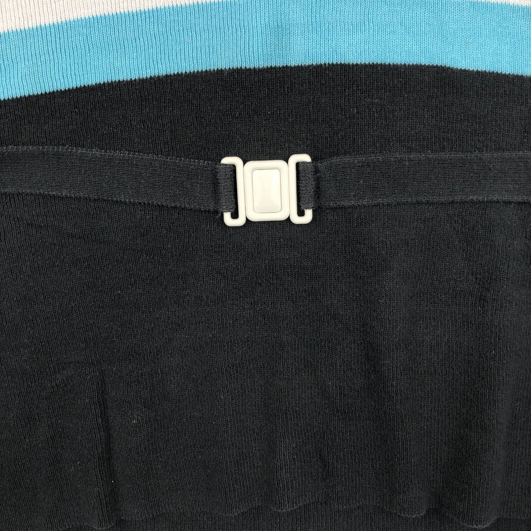 MIXED BLUES Border Pattern Rib-Knit Short-Sleeve U-Neck Cotton Knit Sweater, Made in USA, Women's Size M (approx.) cotton black type Vintage Second Hand