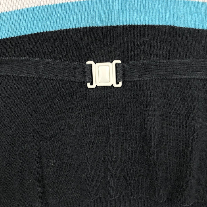 MIXED BLUES Border Pattern Rib-Knit Short-Sleeve U-Neck Cotton Knit Sweater, Made in USA, Women's Size M (approx.) cotton black type Vintage Second Hand