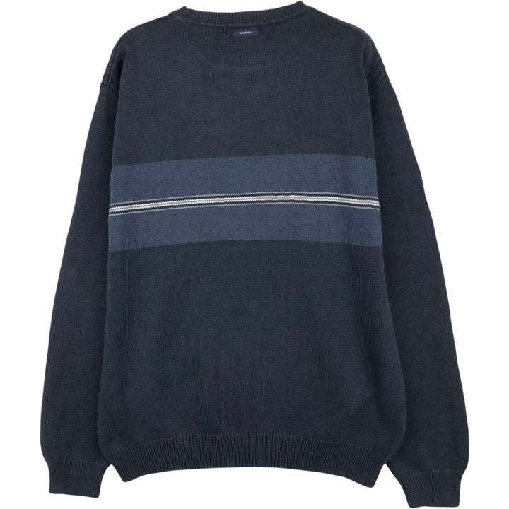 2000'S ~ NAUTICA Cotton Knit Sweater, Men's Size M cotton navy blue type Vintage Second Hand