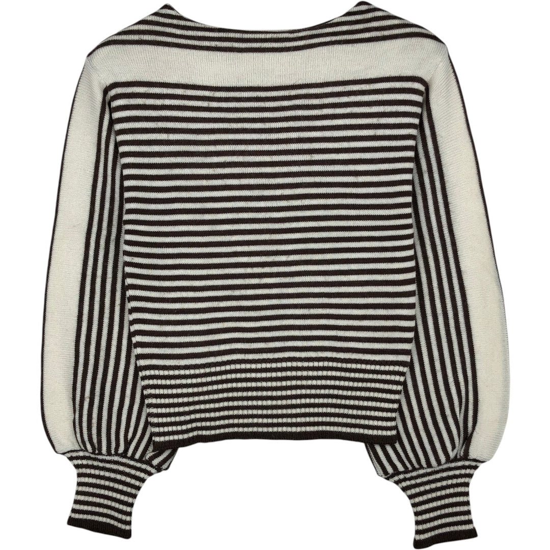 Border Pattern Boat Neck Acrylic x Wool Knit Sweater, Women's Size S (approx.) wool brown type Vintage Second Hand