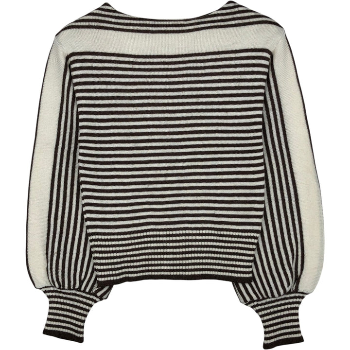 Border Pattern Boat Neck Acrylic x Wool Knit Sweater, Women's Size S (approx.) wool brown type Vintage Second Hand