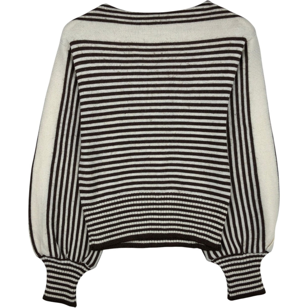 Border Pattern Boat Neck Acrylic x Wool Knit Sweater, Women's Size S (approx.) wool brown type Vintage Second Hand