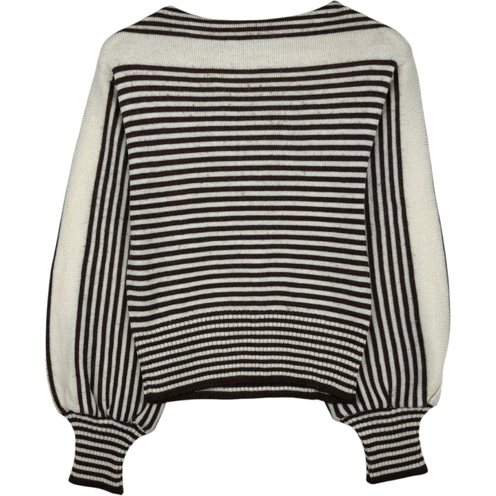 Border Pattern Boat Neck Acrylic x Wool Knit Sweater, Women's Size S (approx.) wool brown type Vintage Second Hand