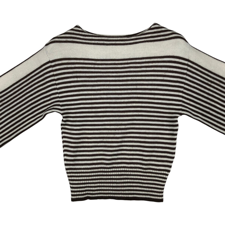 Border Pattern Boat Neck Acrylic x Wool Knit Sweater, Women's Size S (approx.) wool brown type Vintage Second Hand
